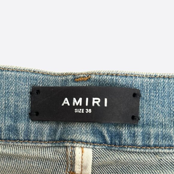 Amiri Clay Indigo Paint Drip Logo Jeans - Picture 3 of 4